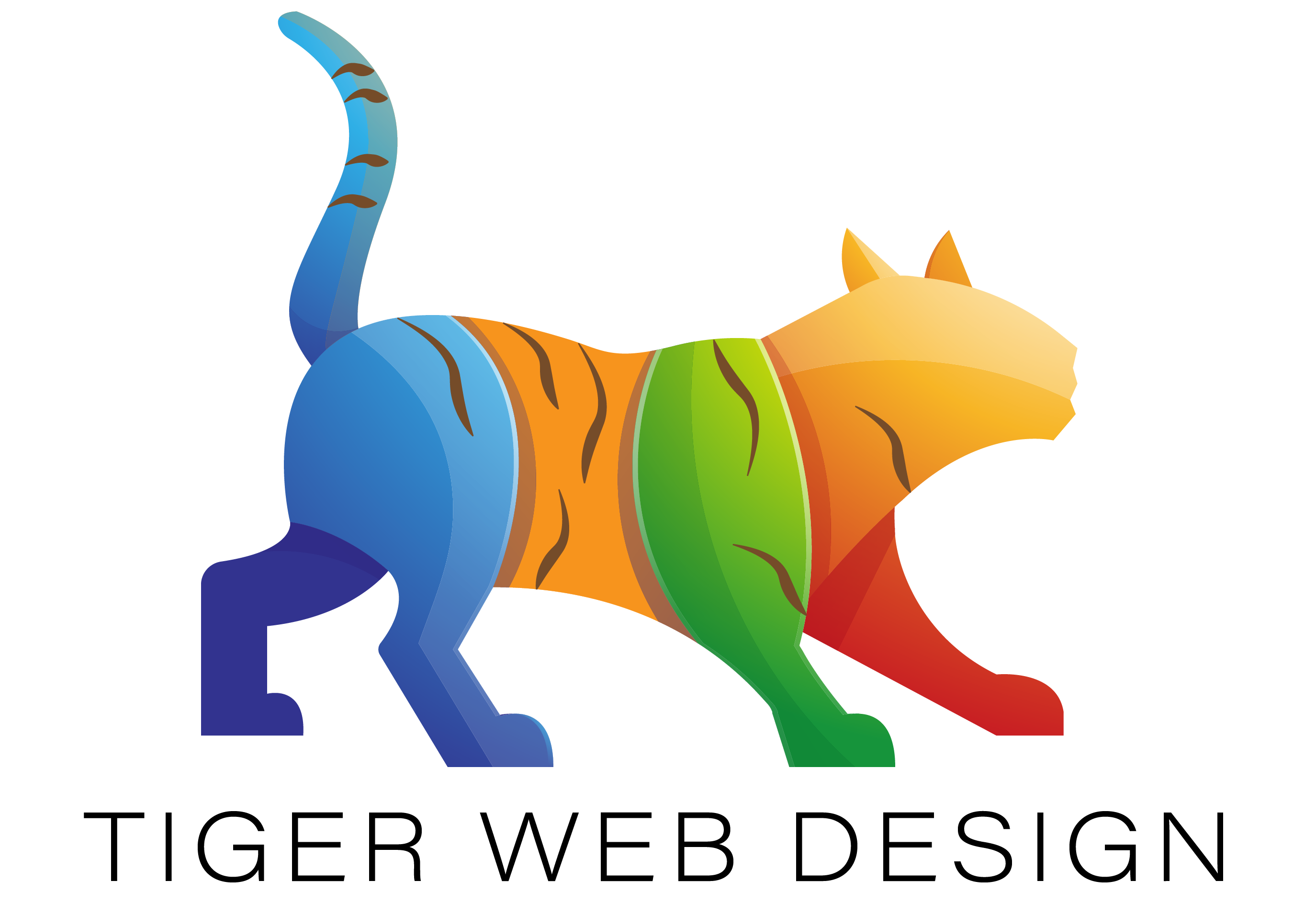 Tiger web logo. Mulitcoloured tiger